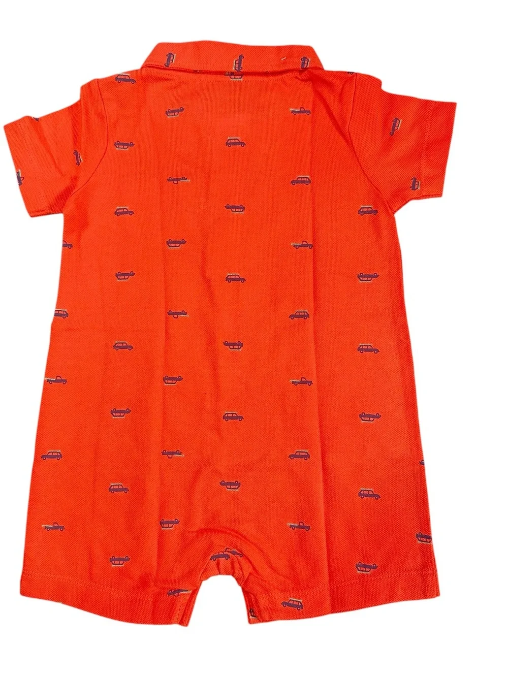 Carter’s Orange Car Print Polo Snap Closure Romper Size Boys 18 Months
